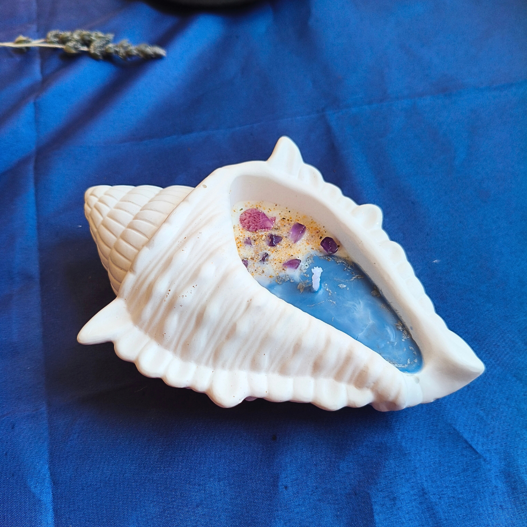 Vela Búzio com Óleo Essencial de Lavanda e Ametista