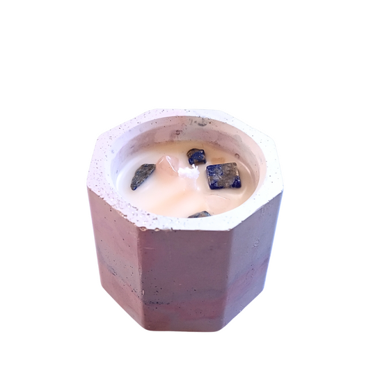 Vela Eucalipto em base Copo com Quartzo Rosa e Lápis Lazúli