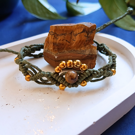 Pulseira Verde com Olho de Tigre
