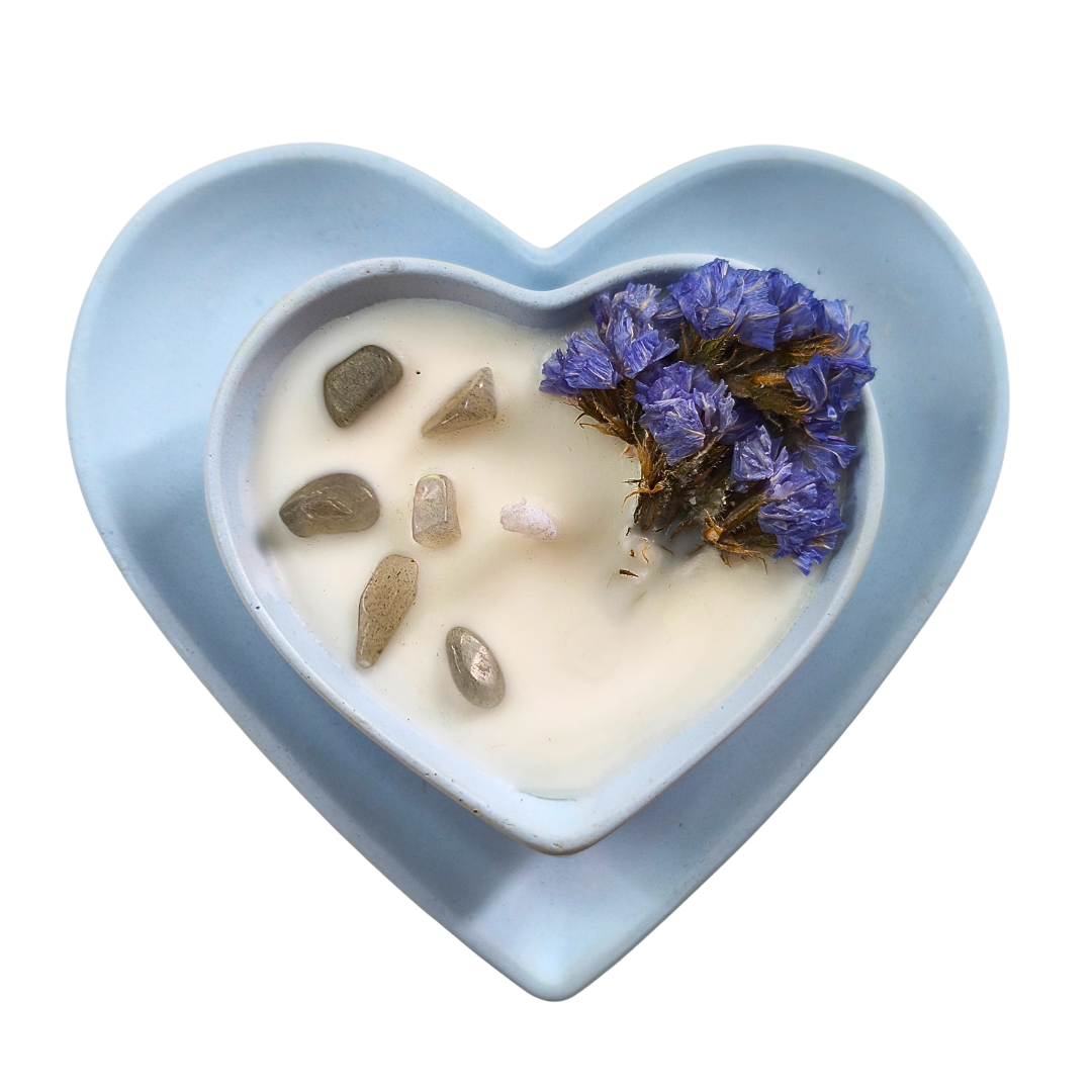 Conjunto Vela Corações com Óleo Essencial de Lavanda e Labradorite