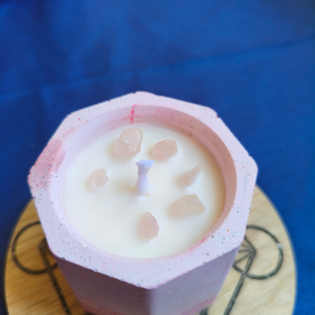 Vela Copo com Óleo Essencial de Lavanda e Quartzo Rosa