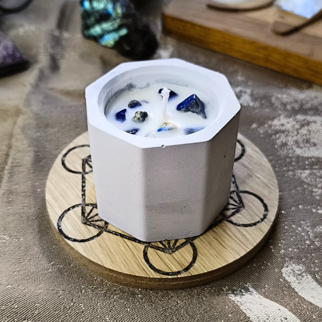 Vela Copo com Óleo Essencial de Hortelã Pimenta e Lápis Lazúli