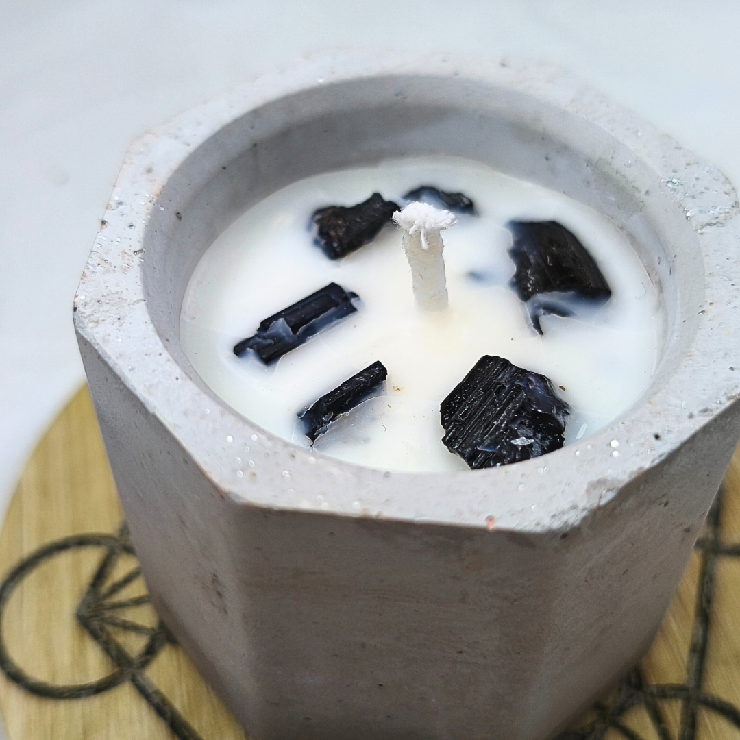 Vela Copo com Óleo Essencial de Alecrim e Turmalina Negra