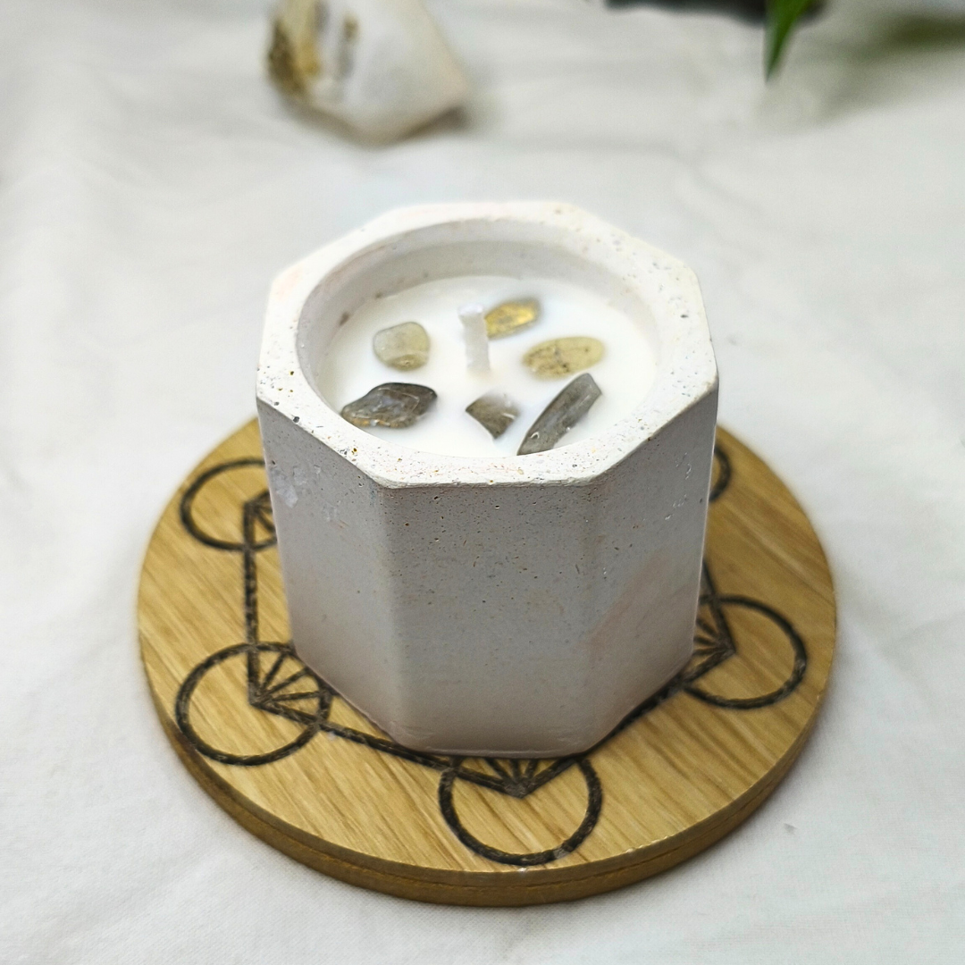 Vela Copo com Óleo Essencial de Eucalipto e Labradorite