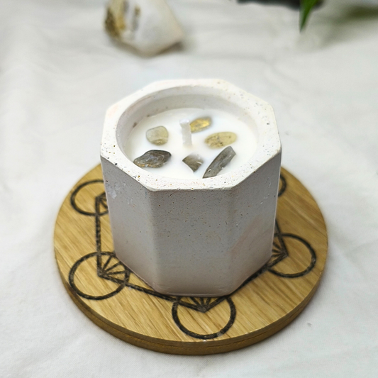 Vela Copo com Óleo Essencial de Eucalipto e Labradorite