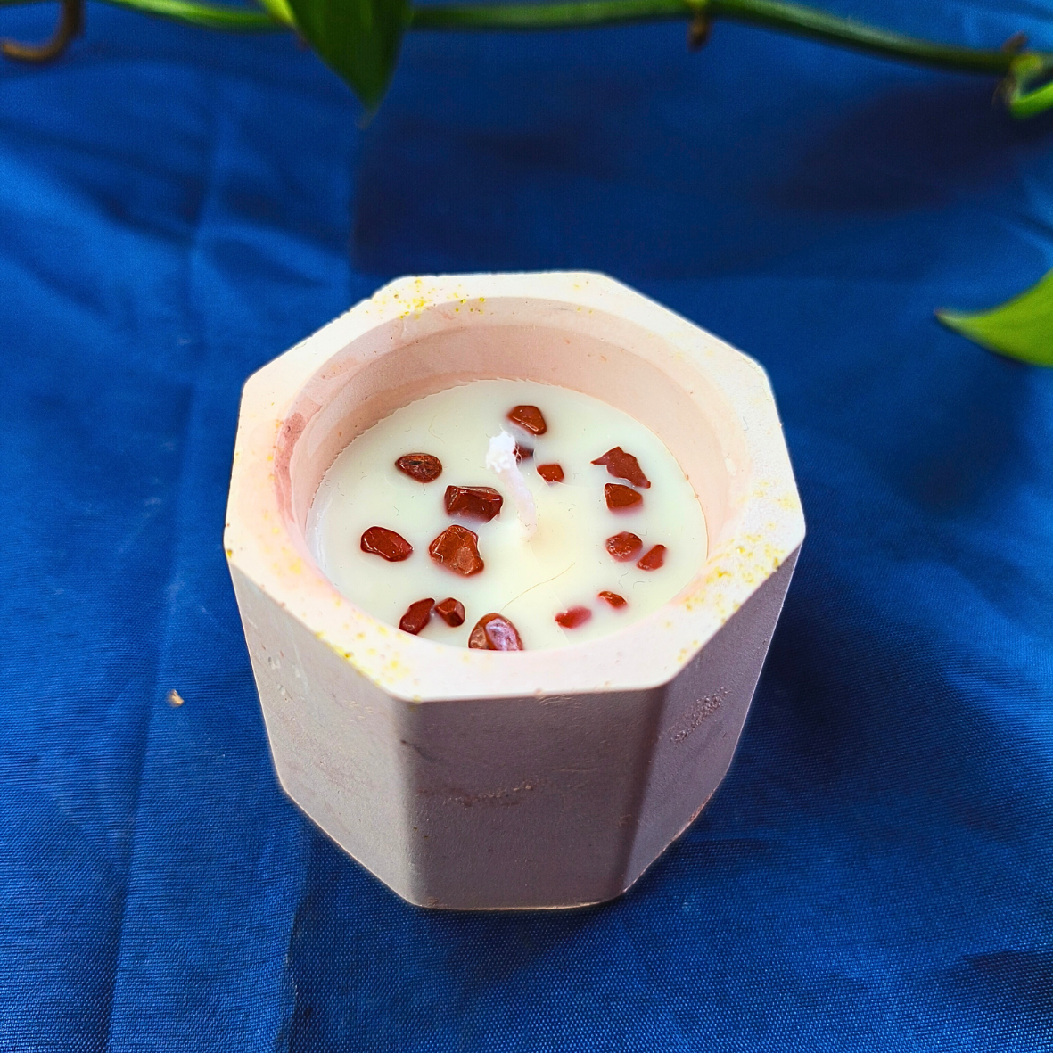 Vela Copo com Óleo Essencial de Hortelã-Pimenta e Jaspe Vermelho