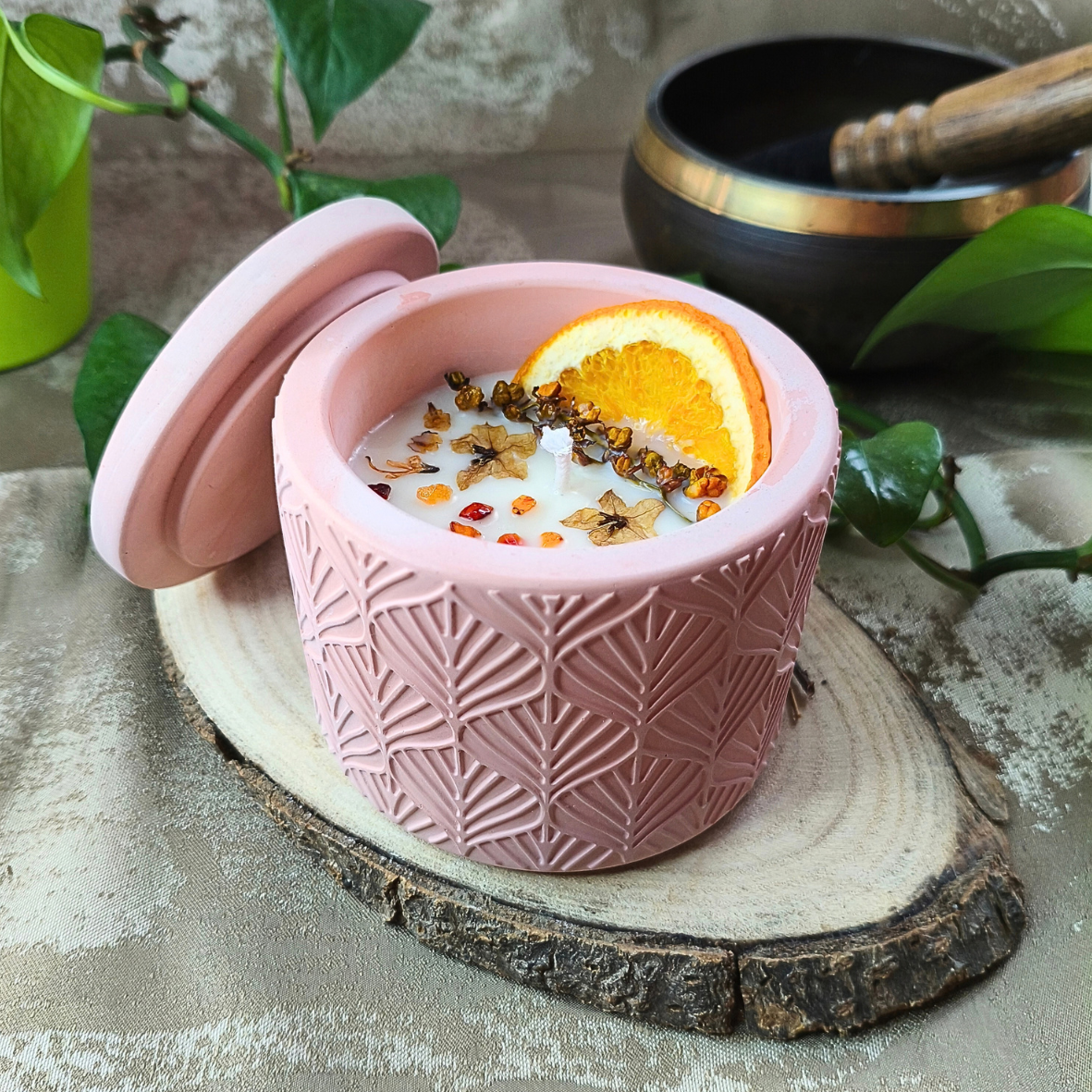 Vela Pote Grande com Óleo Essencial de Laranja e Cornalina