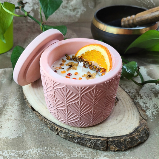 Vela Pote Grande com Óleo Essencial de Laranja e Cornalina