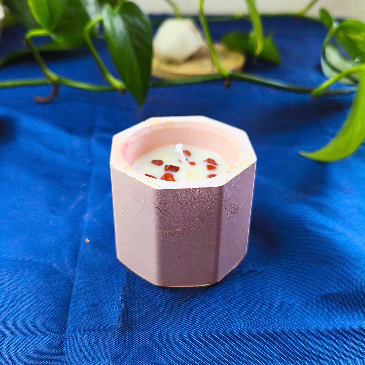Vela Copo com Óleo Essencial de Hortelã-Pimenta e Jaspe Vermelho