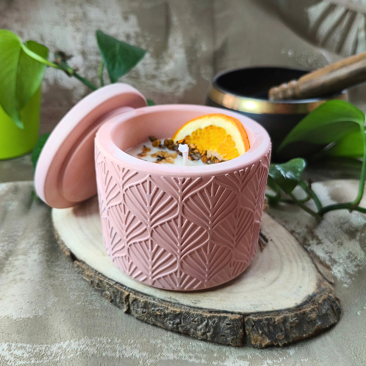 Vela Pote Grande com Óleo Essencial de Laranja e Cornalina