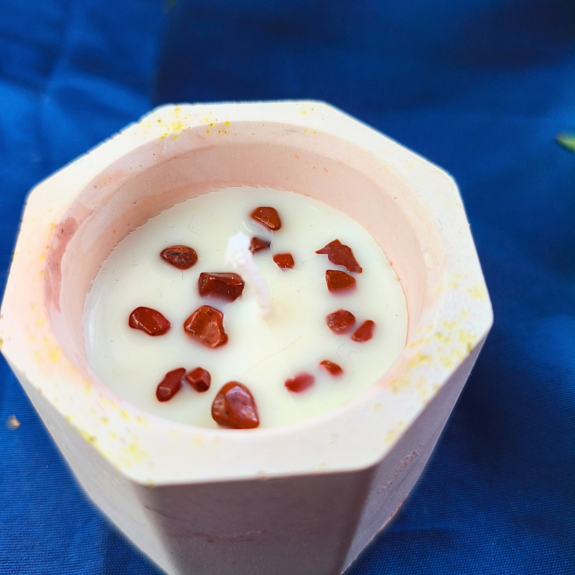 Vela Copo com Óleo Essencial de Hortelã-Pimenta e Jaspe Vermelho