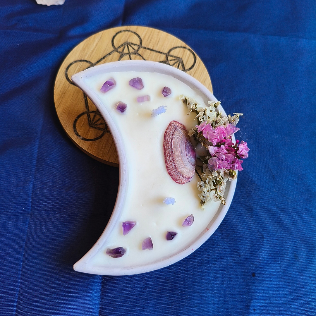 Vela Lua com Óleo Essencial de Lavanda e Ametista
