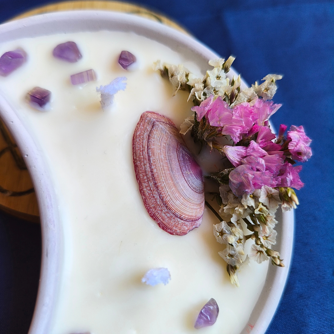 Vela Lua com Óleo Essencial de Lavanda e Ametista