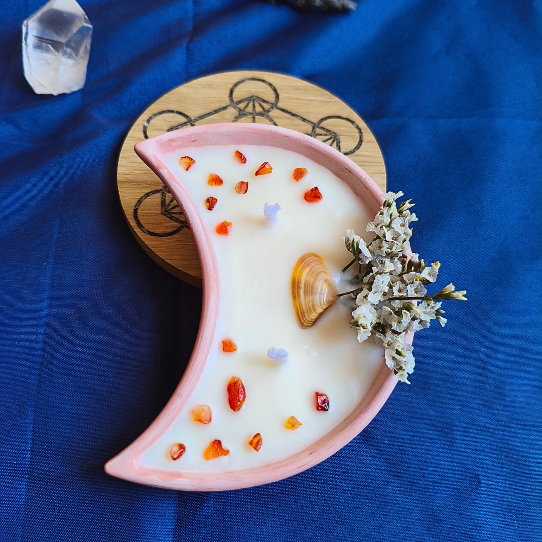 Vela Lua com Óleo Essencial de Laranja e Cornalina
