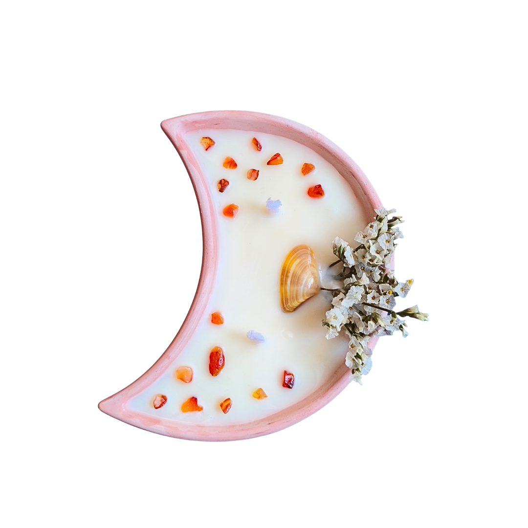 Vela Lua com Óleo Essencial de Laranja e Cornalina