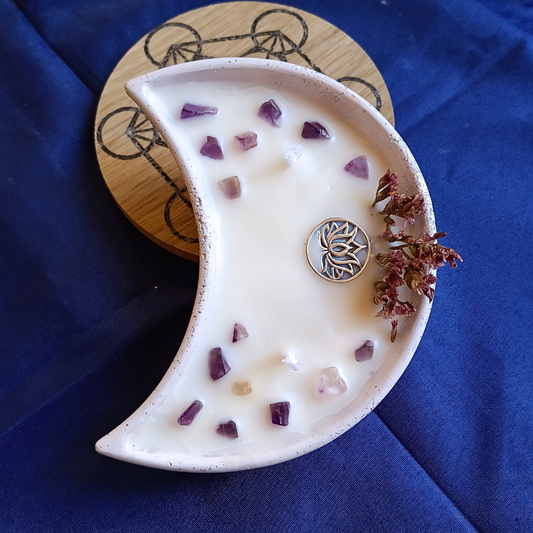 Vela Lua com Óleo Essencial de Lavanda e Ametista